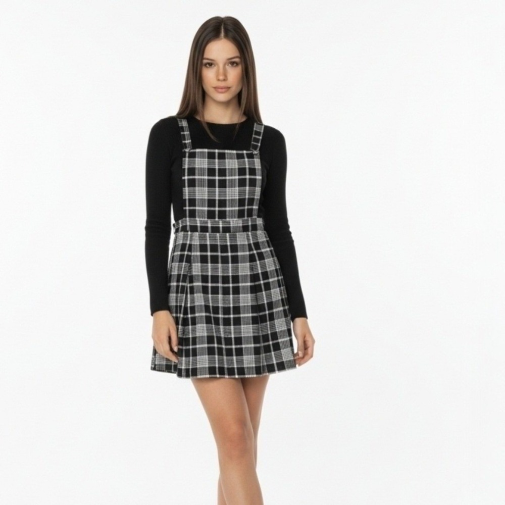 Dangerfield Black White Plaid Pinafore School Girl Dress Sz 6 Goth Grunge